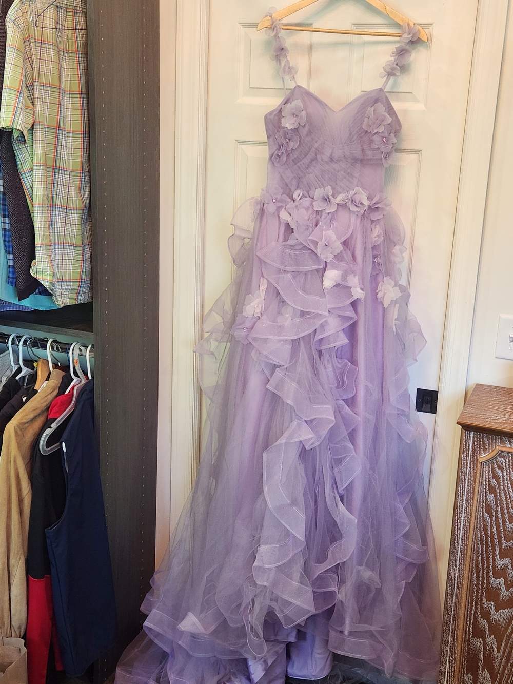 LLE LLA Tulle Lilac Gown with Floral Appliqués
